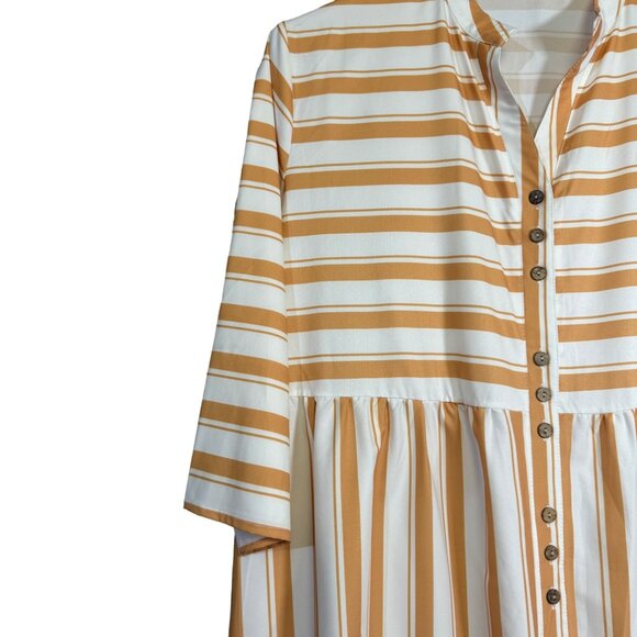 Womens Spring Autumn 3/4 Sleeves Oversized Loose Swing Shirt Dress V-neck Button - Picture 4 of 7